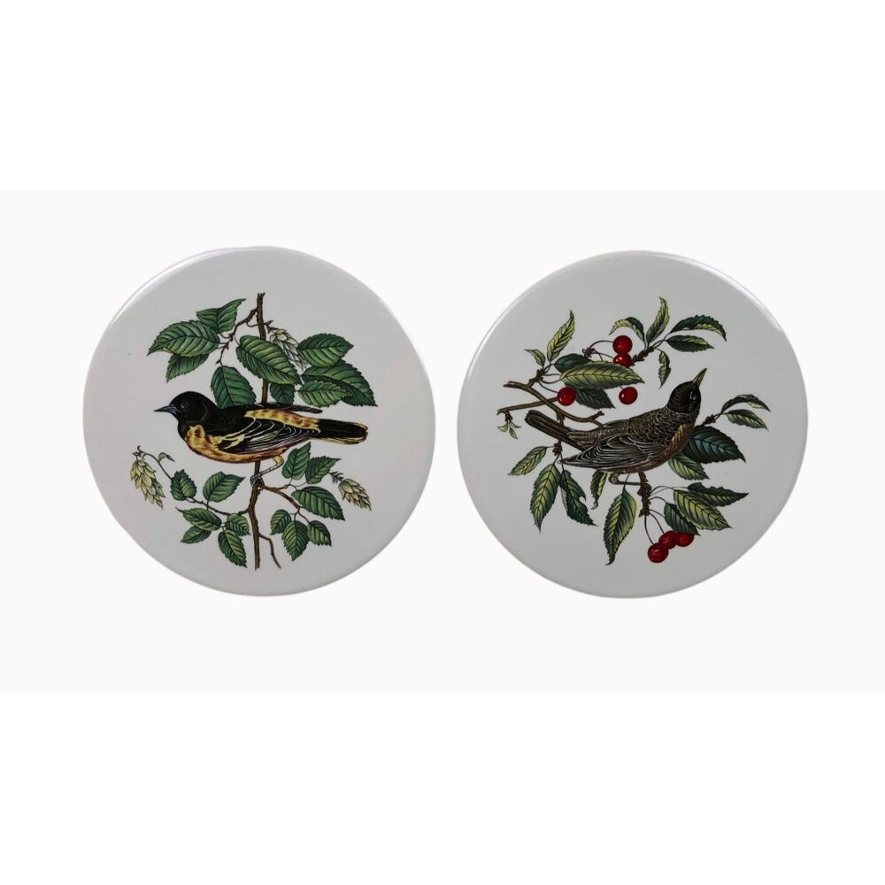 Hyalyn Set Of 2 Ceramic Bird Design Coasters Trivets Wall Hangings Cork Backing